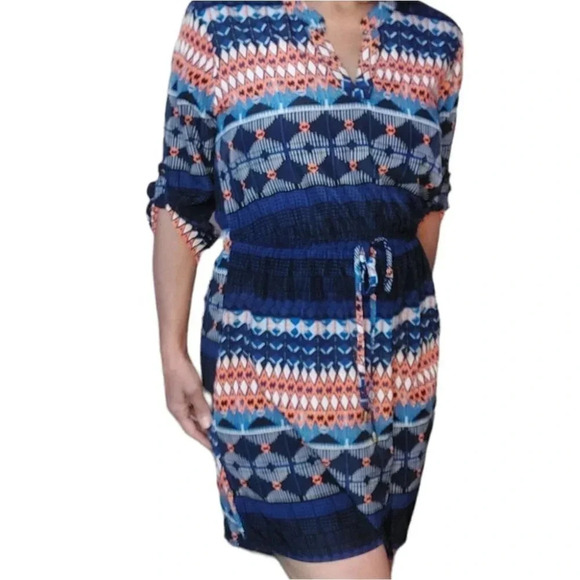 Bebop Orange White Blue Mini Dress Size Large - Picture 12 of 16